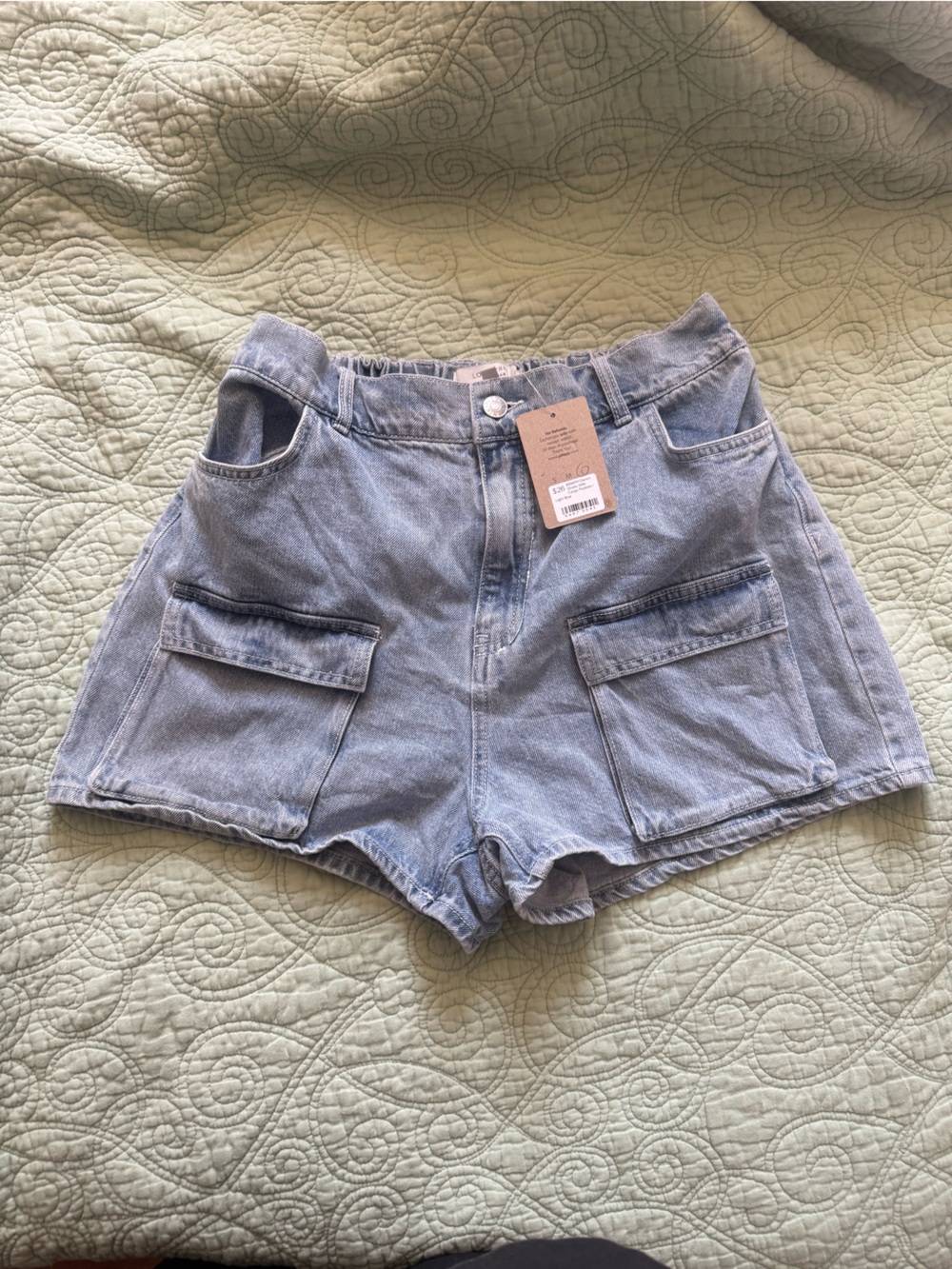 Pitaya Light Blue Washed Denim Cargo Shorts